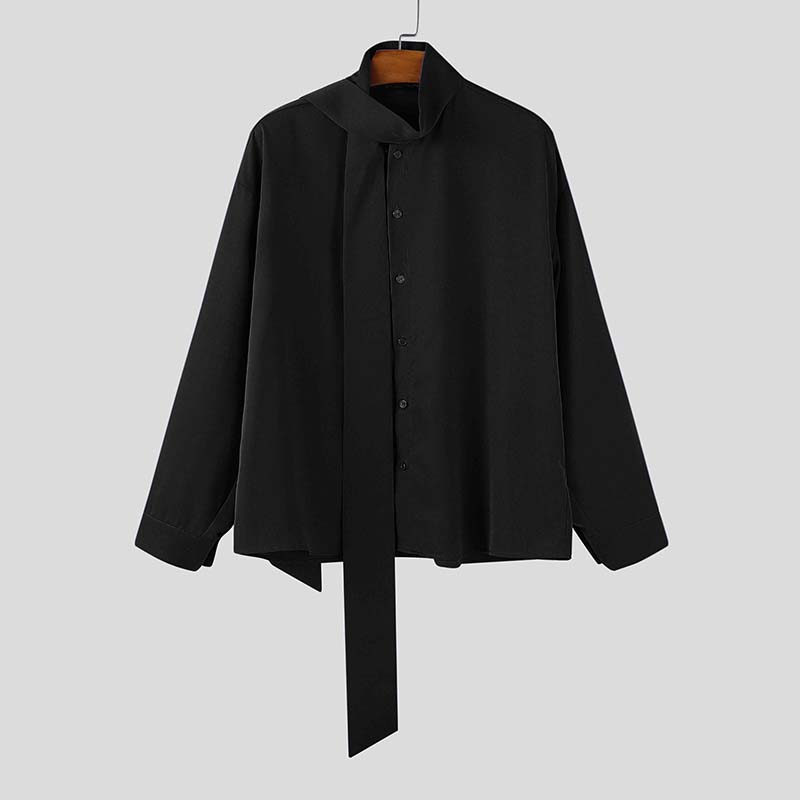 

INCERUN Oversized Men Tie Up Long Sleeve Solid Color Casual Loose Shirts L