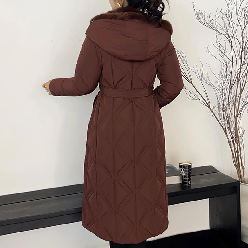 Mărimi Mari L-7XL Palton de Iarnă la Modă pentru Femei Parka Lungă cu Glugă din Blană Faux Jachete Groase Largi pentru Femei cu Centură