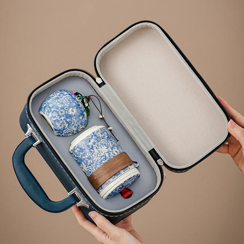 Portable Camping Express Cup Ceramic One Pot Three Cups Business National Tide Flower Tea Set Outdoor Souvenir