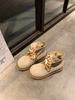 Grape mother has the same fashionable big round head contrasting color versatile pair of shoelaces thick-soled heightening short boots Martin boots