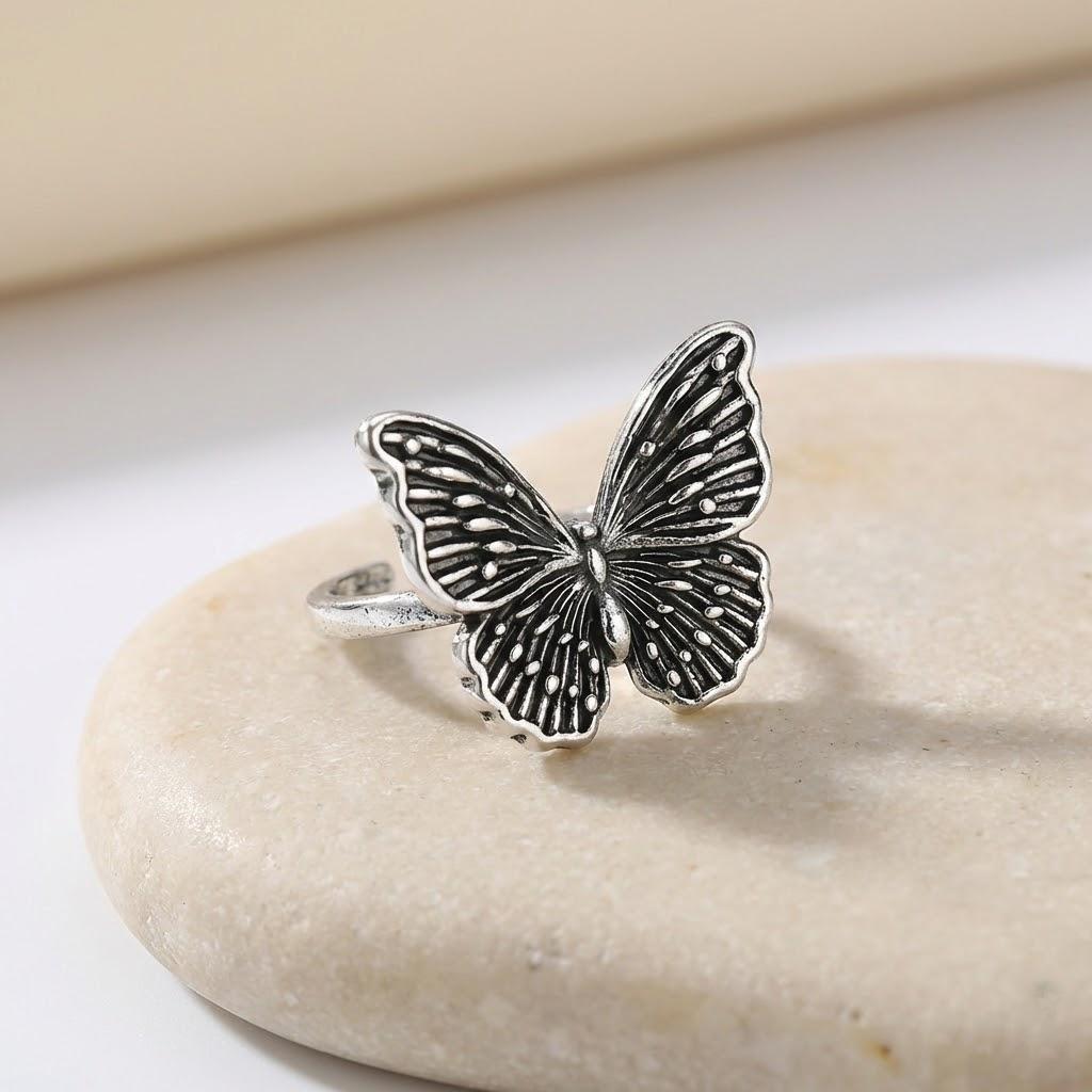 

Vintage Carved Butterfly Engagement Ring Women Fashion Silver Anniversary Party Gift Jewelry Accessories серебряный