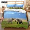 Green Grass Elephant Duvet Cover Set Microfiber Safari Animals Bedding Twin Double Bedroom Decor