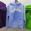 Felpa Sp5der Oversize Spessa in Pile con Stampa a Foglia Ragnatela Design Uomo Inverno Casual