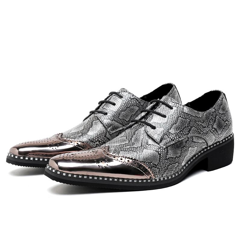 Fashion Snakeskin Grain Formal Shoes Leather Oxfords for Men Dressing Wedding Men's Brogues Office Shoes Lace Up Male Zapatos De Hombre