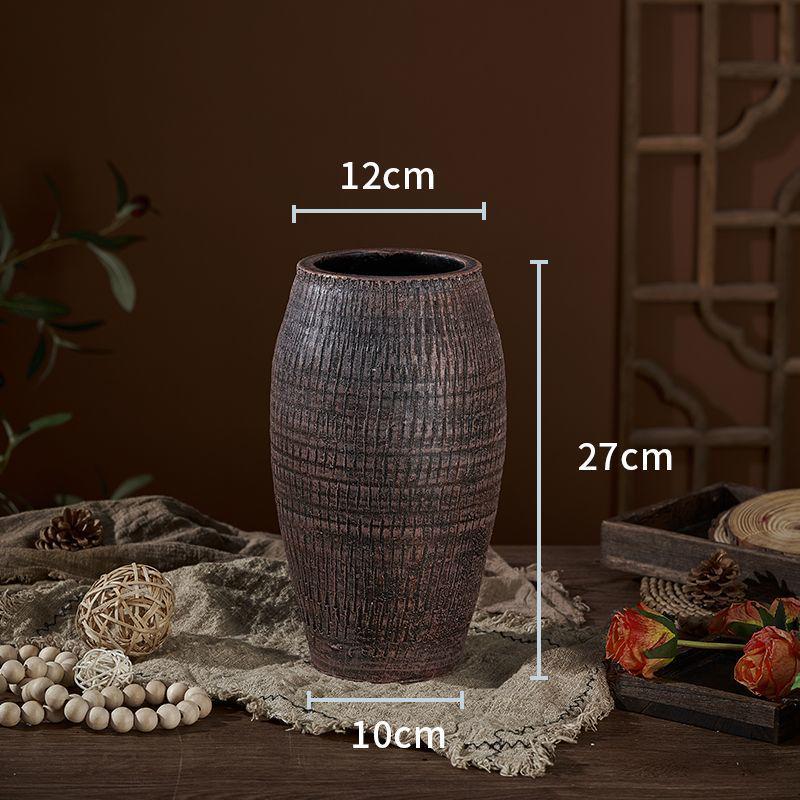 Zen-Style Rustic Pottery Vase for Dried Flowers and Succulents: New Chinese Retro Design