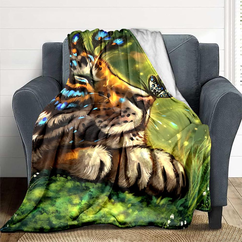 1 Stück Tiger-Schmetterlings-Design-Decke, Überwurf für Sofa, Bett, Reisen, Camping, Wohnzimmer und Bett, Bedruckte Decke mit weichem und warmem Stoff yy250918180