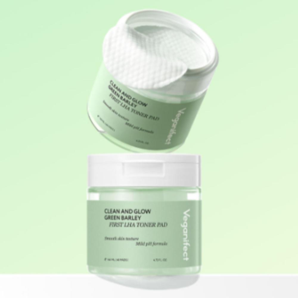Veganifect Green Barley LHA Toner Pad Low Irritation Mild Acidic Pore Care 60 Sheets Duo Set (2pcs)