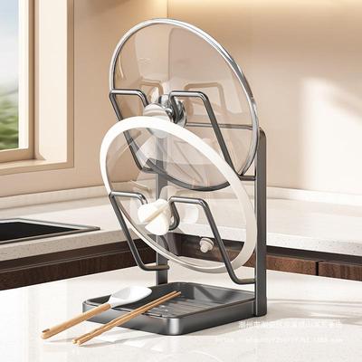 Multifunctional Kitchen Pot Lid & Cutting Board Rack with Spatula Draining Storage