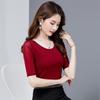 Korean Style Women's Five-Sleeve Mesh Top - 2021 Spring/Autumn Round Neck Basic Solid Color T-shirt
