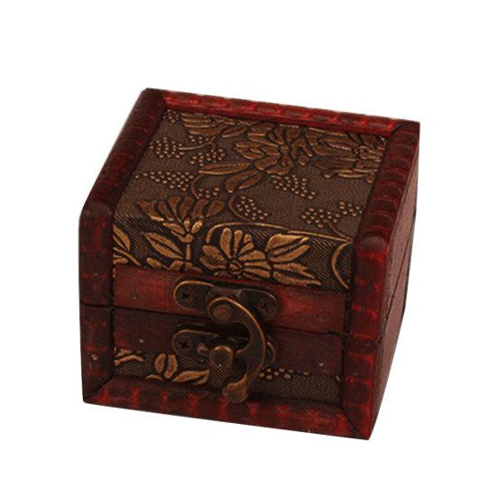 Vintage Small Wood Flower Coin Pattern Box Jewelry Bracelet Storage Holder Case