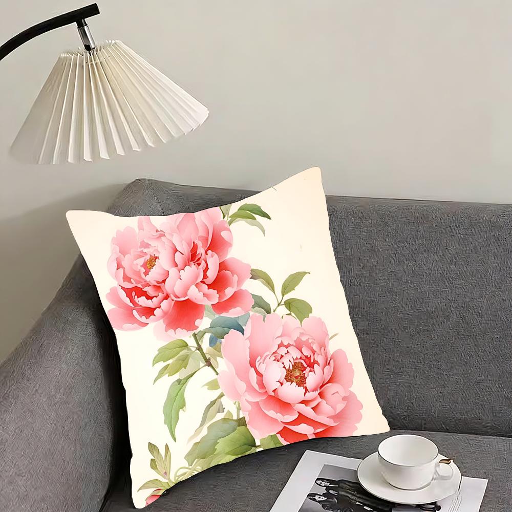 Fashion Peony Cushion Cover Reversible Plush Pillow Cover – For Car, Sofa, Bedroom, Perfect As a Gift.