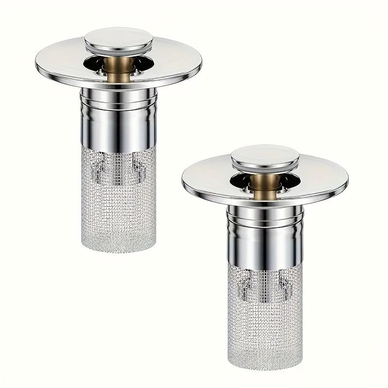 

Выдвижная заглушка для раковины в ванной со встроенным фильтром (2-упаковки) - Нержавеющая сталь, блокирующая запахи, не засоряющаяся сливная пробка для кухни и ванной комнаты 2pcs