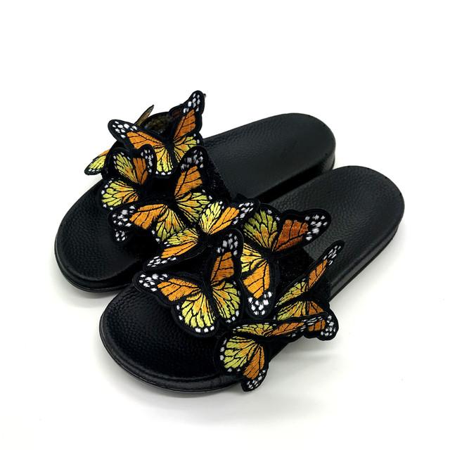 Women Summer Butterfly Slippers Fashion Craft Embroidery Three -Dimensional Butterfly Sandals And Slippers Beach Shoes Flip Flops