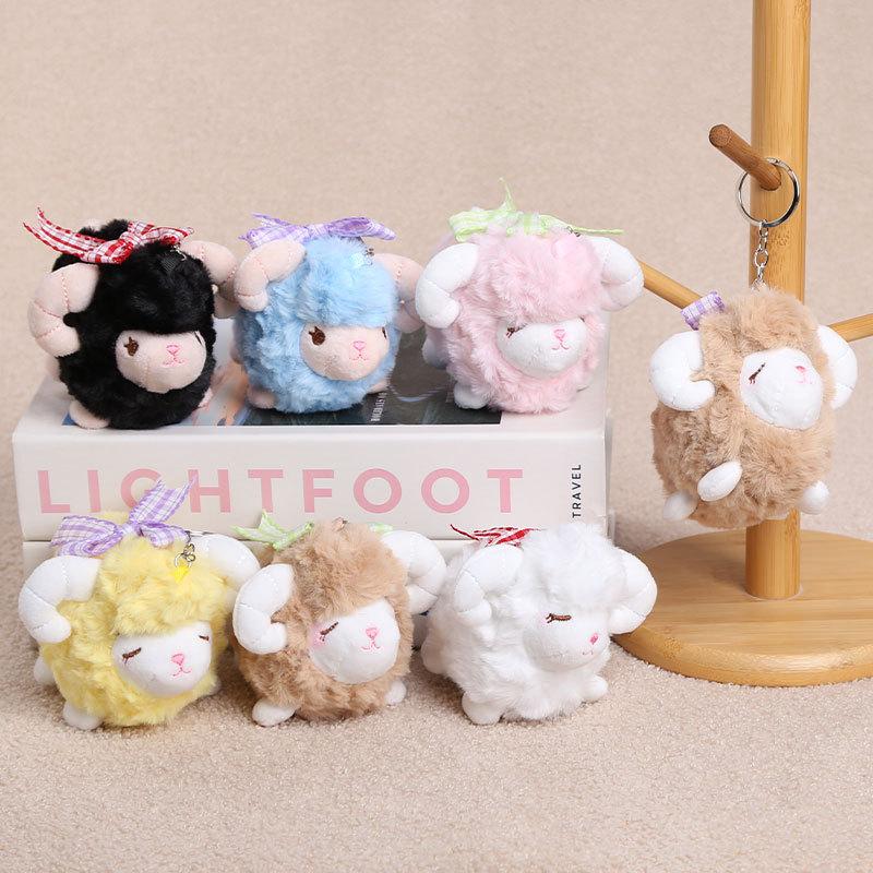 Cute Fluffy Sheep Plush Keychain Soft Fuzzy Fabric Lovely Bow Accent Backpack Charm for Girls Daily Wear