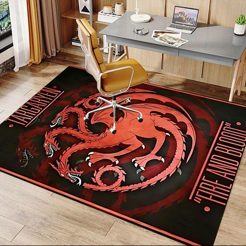 1pc Fire and Blood Office Carpet Chair Mats, Home Decor Mat | Fantasy Theme Mat | Durable Mat, Dragon DecorB10