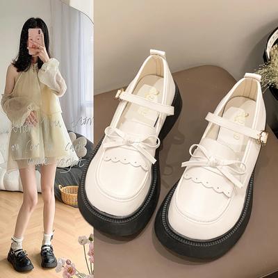 Fashion Round Toe Thick Sole Lolita Shoes Girls Sweet Cute Mary Jane Shoes Kawaii Lace Butterfly-knot Simple Shoes Women Casual Loafers