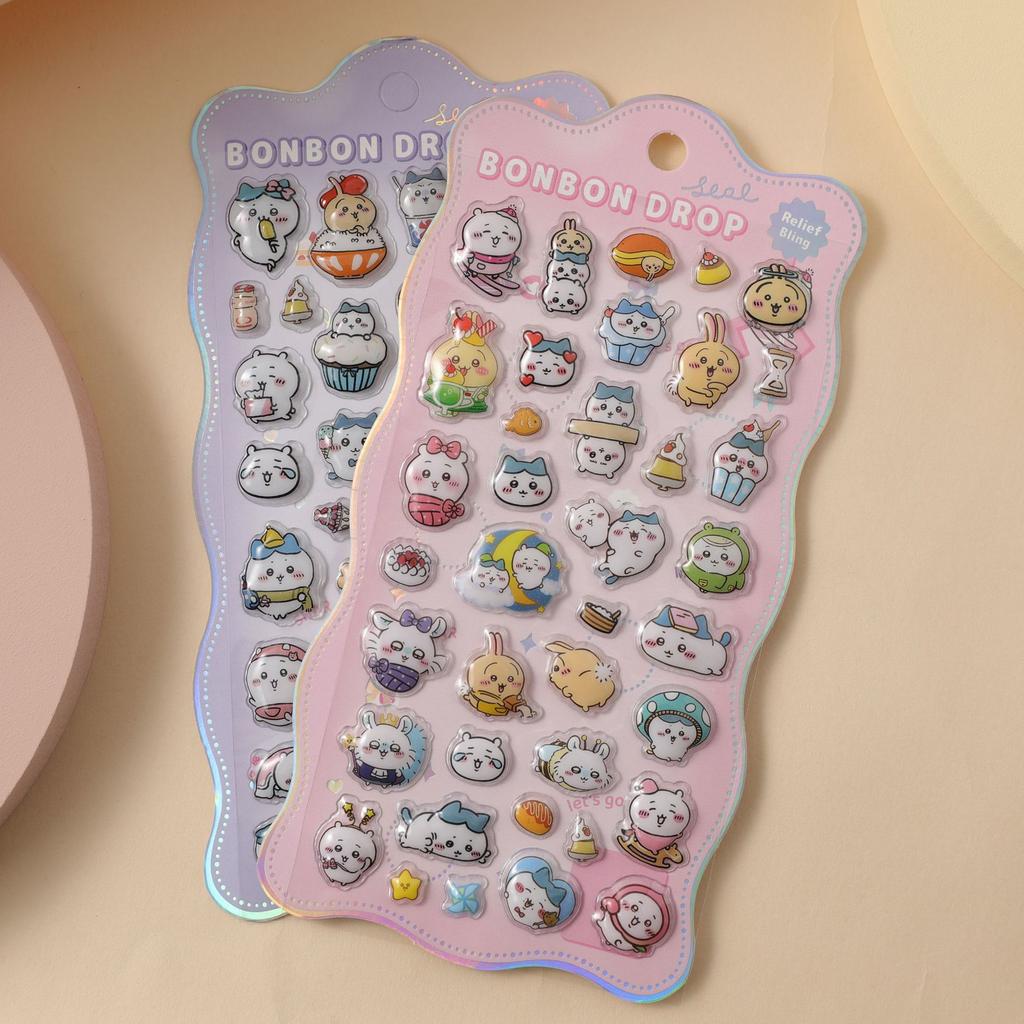 10pcs Wholesale Hot Cartoon Capybara Crayon Shin-Chan 3d Relief Rainbow Sticker Sticker Elf Sky Group Cartoon Rabbit Sticker