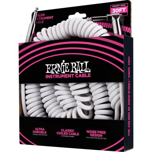 Genuine Ernie Ball 6045 Guitar Coiled Cable, 30 Feet, White, 9.14m