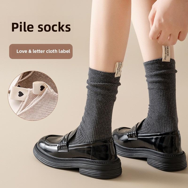 

5 Pairs of Women s Autumn Solid Color Cotton Mesh Breathable Mid Tube Pile Socks 5 Pairs