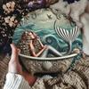 MermaidOceanPro 1PC Waterproof Metal Round Wall Art Nautical Coastal Ocean Home Decor