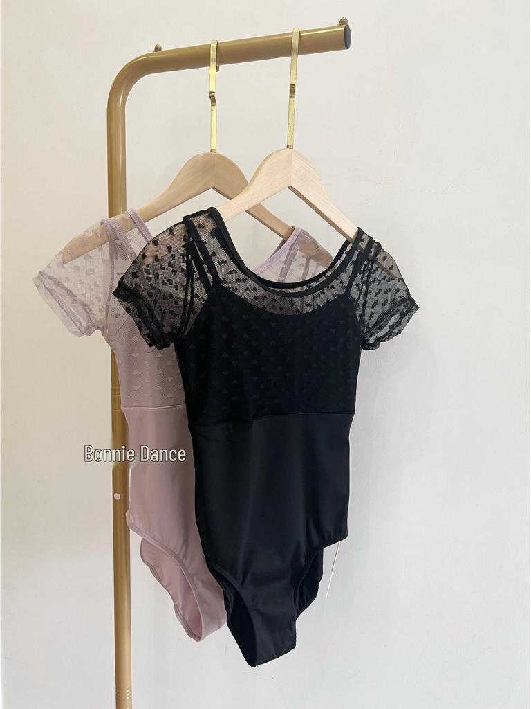 Women's Lace Ballet Dancewear: Short Sleeve Two-Piece Leotard for Gymnastics and Practice