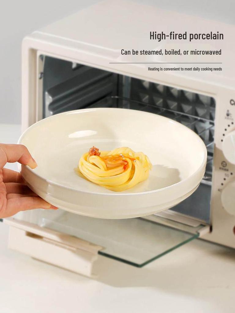 4-Piece Set: 8-Inch Ceramic Deep Soup Plates, Thickened for Large Capacity - Creative Cream Style