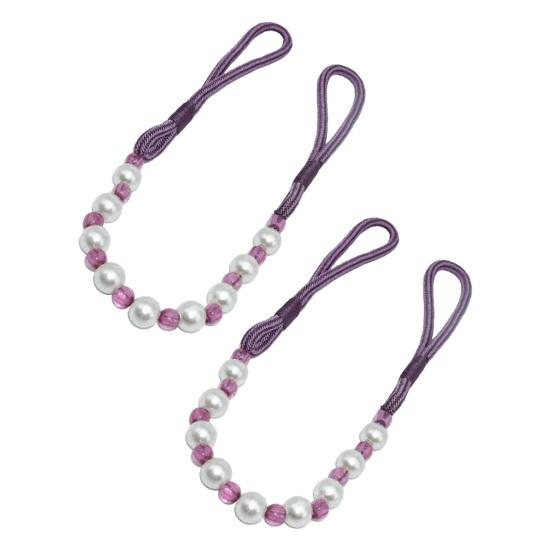 2Pcs Curtain Tiebacks with Pearls, Handmade Decorative Curtain Holdbacks Rope, Outdoor Farmhouse Tie Backs for Curtains, Curtain Holders for Drapes