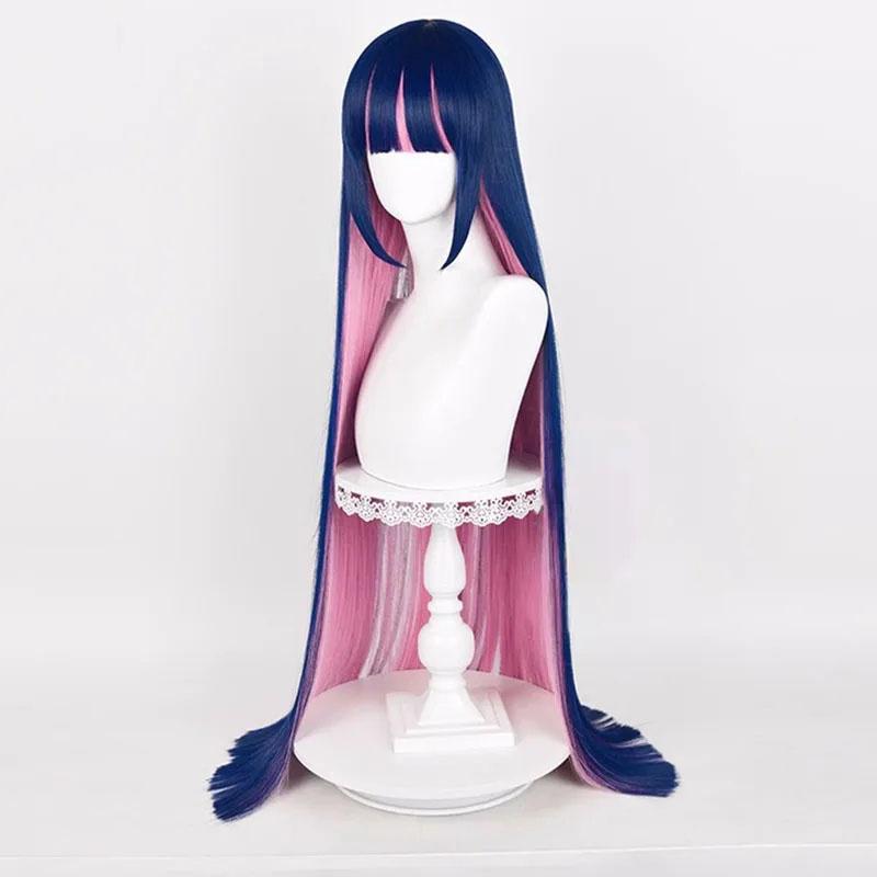 Panty & Stocking With Garterbelt Stocking Anarchy Cosplay Wig 100cm Mixed Blue Pink Long Heat Resistant Hair Anime Wigs + WigCap