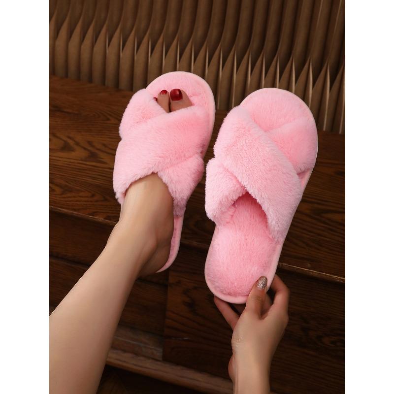 Girls fluffy cross slippers new fashion household autumn and winter warm cotton slippers women