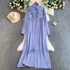 French Dignified Elegant Atmosphere Decent Embroidered Beaded Sequined Lapel Shirt Dress Women's New Casual Cardigan Long Dress