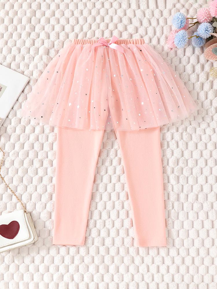 Girls' Korean Style Bow Leggings: Spring/Autumn Cotton Skirt Pants with Sequins