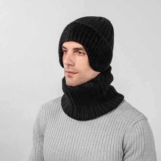 3-teiliges/Set Unisex Hut Schal Handschuhe Set Ohrenklappen Design Einfarbig Beanie Mütze Thermisch Plüsch