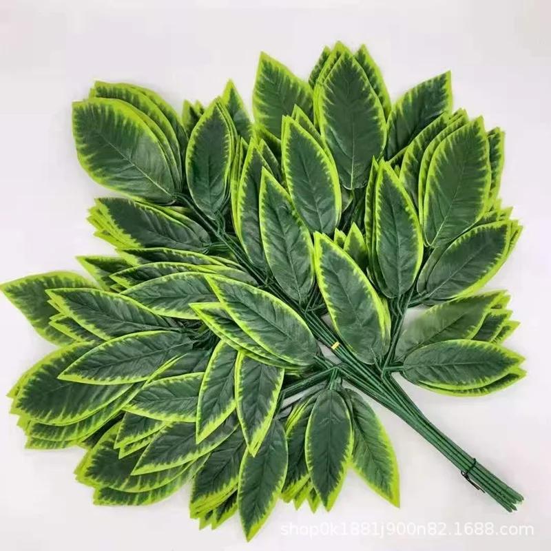 Artificial Banyan Maple Mango Leaves Fake Foliage Greenery Stems for Decoration Outdoor Landscape Tree Making