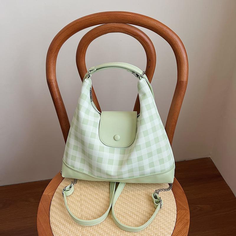 Summer New Contrasting Color Plaid Backpack, High-end Cute Girl Large-capacity Tote Bag