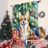 2pcs 2D Flat Printing Christmas Curtains Christmas Cute Dog Durable 100% Polyester Fabric Without Electricity Versatile Use for