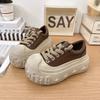 Korean Version of Platform Muffin Shoes Women's 2025 Autumn New Lace-up Old Dirty Shoes Small Height Increase Casual Board Shoes