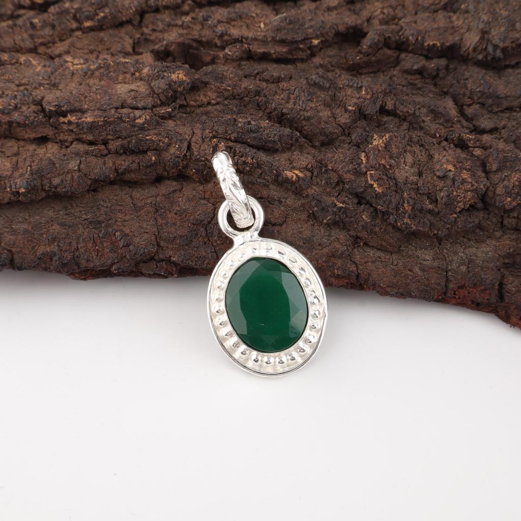 Green Onyx Pendant, 925 Sterling Silver Jewelry, Handmade Silver Chain Pendant Gemstone Jewelry Gift For Women