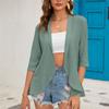 Damski kardigan z otwartym przodem Lekki, jednokolorowy kardigan z drapowanymi falbankami i rękawami 3/4 na letnią jesień