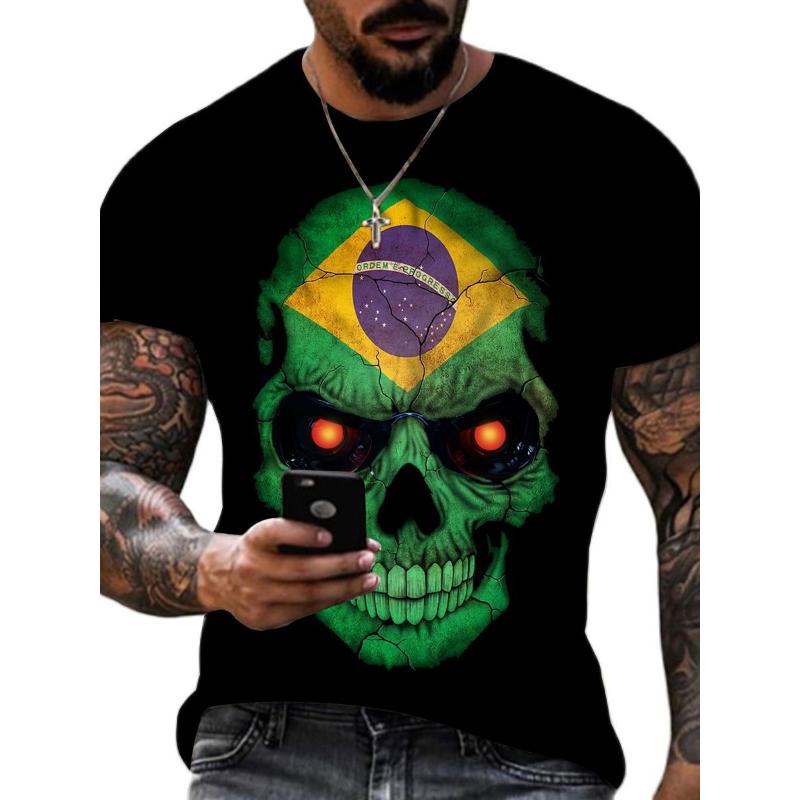 Cross-border Summer Short-sleeved 3DT-shirt Men's Skull Print Hip-hop Crew Neck T-shirt Sports Casual Top