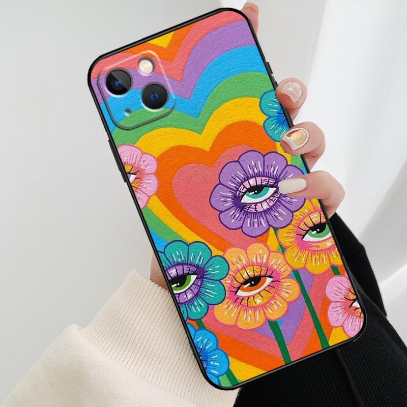 Cute Indie Hippie Phone Case For iPhone 11 12 13 14 15 16 Pro XS Max Mini Cover For iPhone X XR Plus Back Case