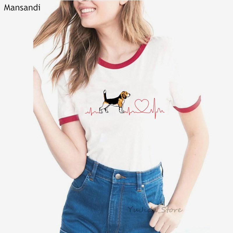Korean Clothes Beagle Love Ekg T Shirt Unisex Novelty Design Tee Shirt Femme White Casual Tshirt Female Harajuku T Shirt