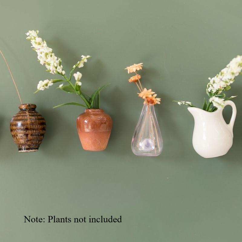 1-5pcs Set Mini Ceramic Vase Refrigerator Magnet Label Mini Bonsai Magnet Button Pot Plant Simulation Vase Refrigerator Message