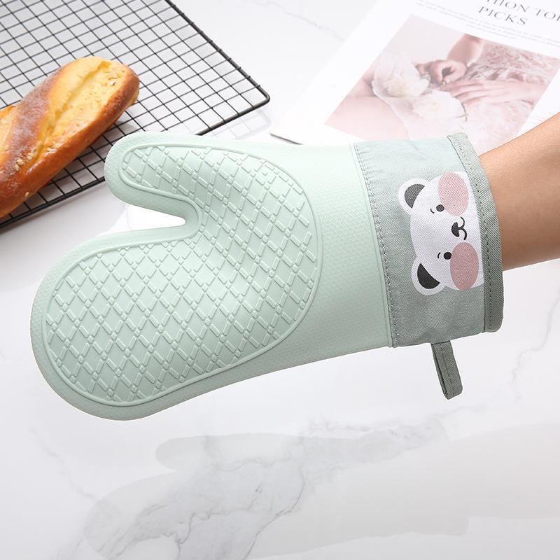 Silicone Heat-Resistant Non-Slip Oven Gloves, Thickened Two-Finger Design for Baking and Microwave Use