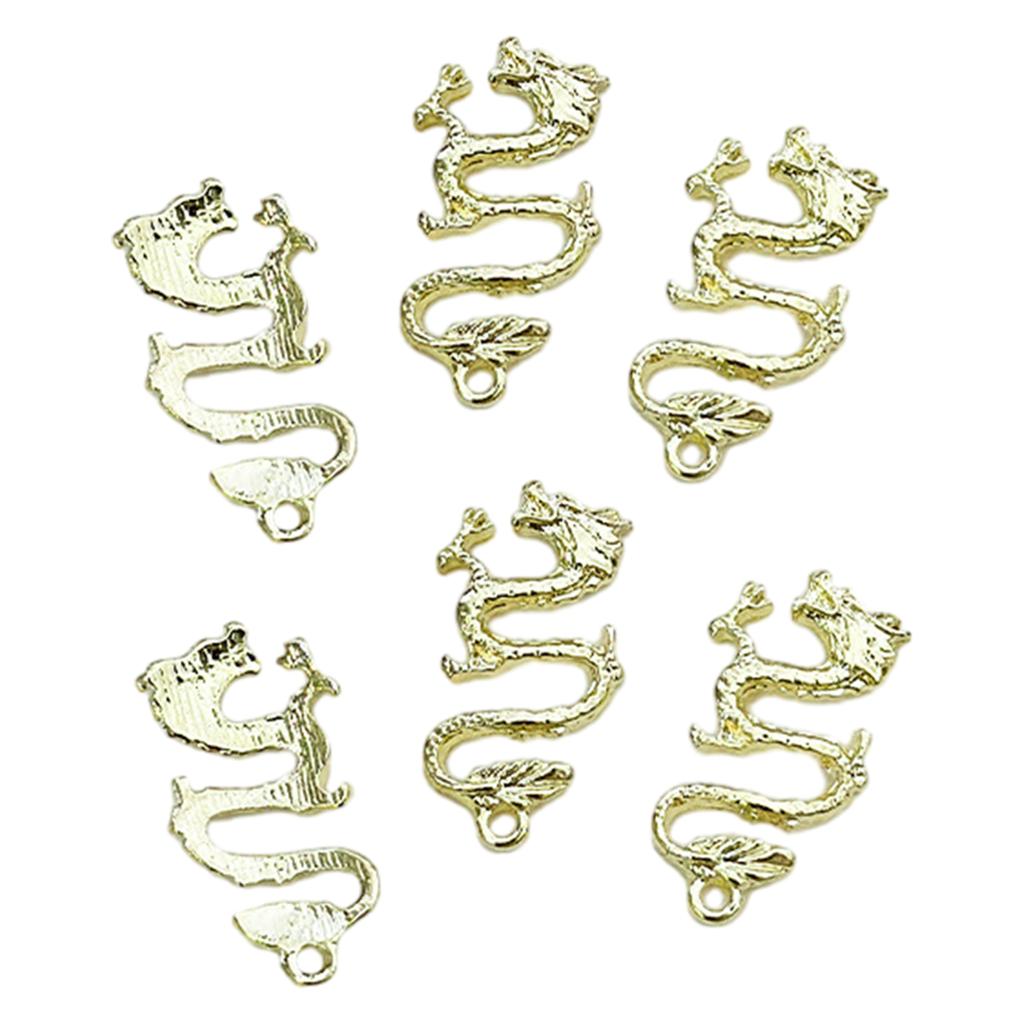 6pcs Metal Alloy 3D Snake Dragon Nail Charms Glitter Decorations for DIY Manicure Easy To Apply and Remove