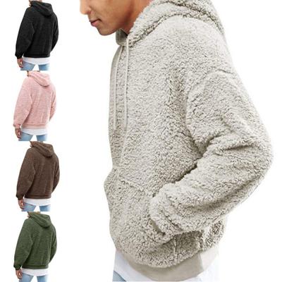 Sweatshirt Solid Color Drawstring Hood Plush Pullover Hoodies Casual Sweatshirt for Office