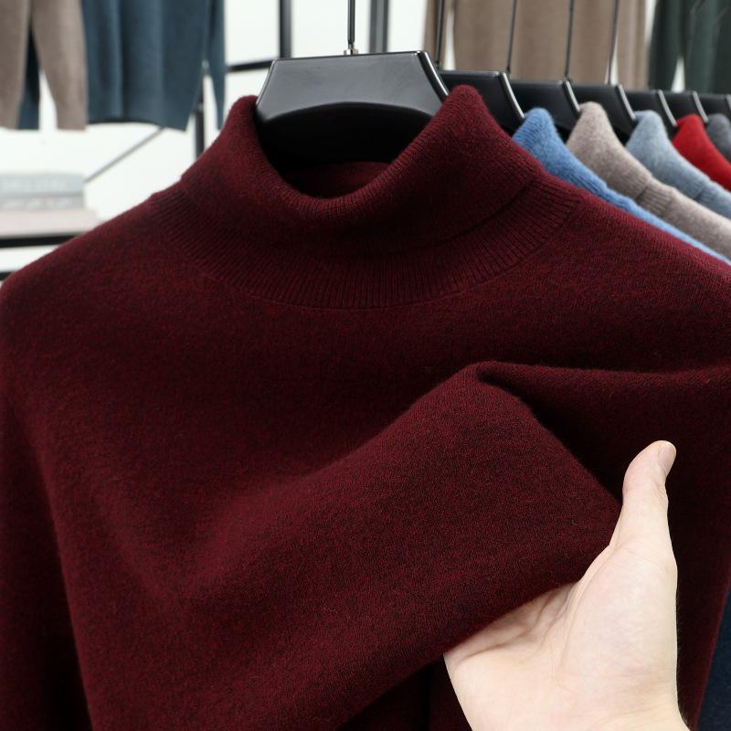 Men's 100% Pure Wool High Neck Loose Sweater - Warm, Thick Autumn/Winter Base Layer 