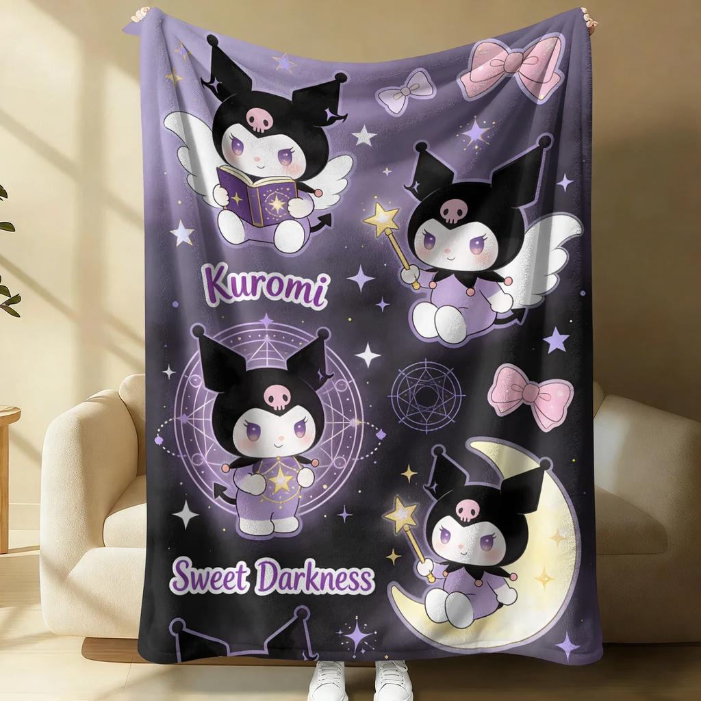Purple Kuromi Throw Flannel Fleece Blanket Soft Warm Fluffy Cute Sofa Bed Cover Office Nap Shawl Lightweight Blanket Girl Gift