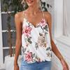 Kvinner V-hals Floral Tank Tops Dame Sommerferie Uformell Løs Vest T-skjorte