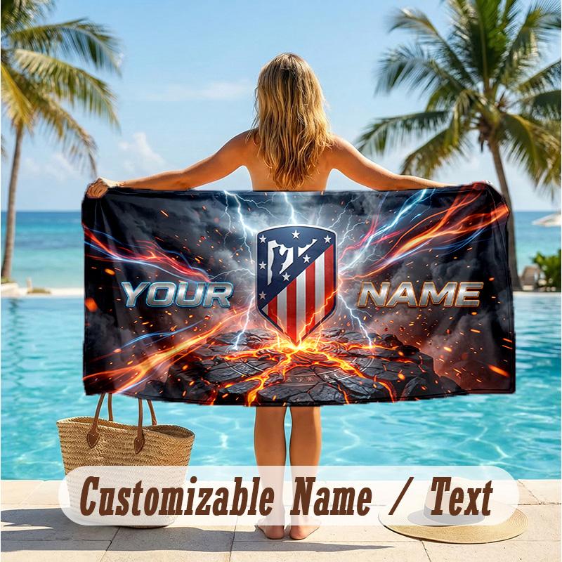 Custom Text Beach Towel, Soft Absorbent Swimming Multi-use TowelAtletico Madrid FC