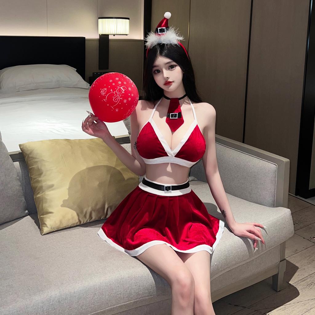 Sex Underwear Golden Velvet Split Christmas Set New Year's Day Robe Cosplay Temptation